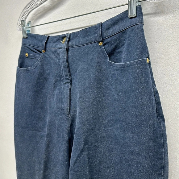 St John Sport Pants Straight Leg Stretch Pockets Denim Chambray Navy Blue Size 6 - Picture 3 of 8
